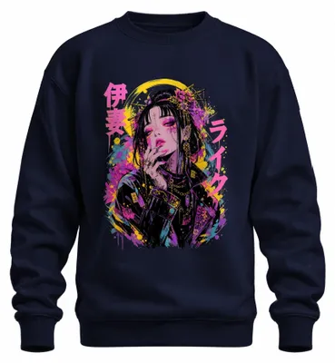 Zdjęcie produktu dla Bluza z kapturem w stylu cyberpunk, gejsza, Japonia, anime, streetwear, Y2K, vaporwave, kolor granatowy, rozmiar 3XL