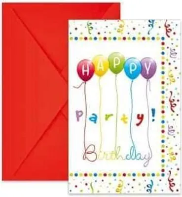 Zdjęcie produktu dla Zaproszenia z kopertami "Happy Birthday Streamers Party", 6 szt.