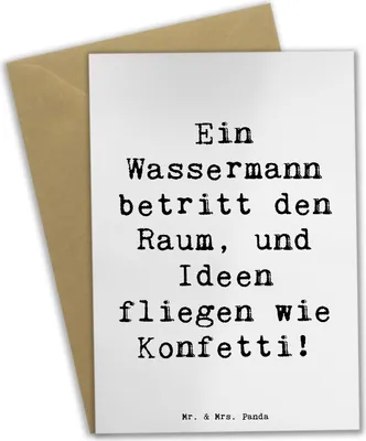 Produktbild von Mr. & Mrs. Panda Grußkarte Spruch Wassermann Ideenflug - Weiß - Geschenk, Ideenreichtum, Geschenke Sternzeichen, einladungskarten, Inspiration, osterkarten, osterkarte
