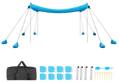Produktbild von Strandzelt - Strandmuschel Sonnensegel 3 x 3 x 2 m - UPF 50+ UV-Schutz - Mit 8 Sandsäcken - Stabilisierungsstangen - Sandschaufeln - Tragbar - Blau