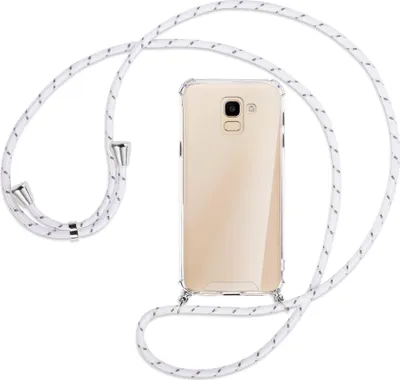 Produktbild von Handykette Backcover-Schutzhülle mit Band (Metall silberfarben) für Samsung Galaxy J6 2018 - weiß/grau