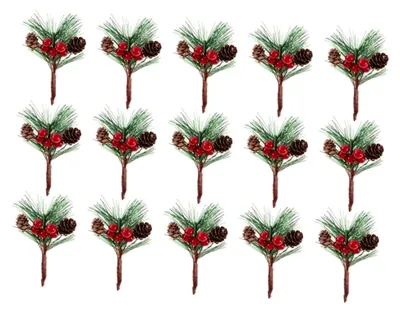 Produktbild von 15 Stück Kiefernzweige für Weihnachtsdekoration DIY-Kränze mit Beeren und Tannenzapfen
