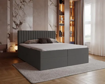 Obrázok produktu pre Boxspringová posteľ Bouclé 140x200 cm Daliro s úložným priestorom – matrac Bonell, vrchná podložka – dvojposteľ, Bouclé tmavošedá