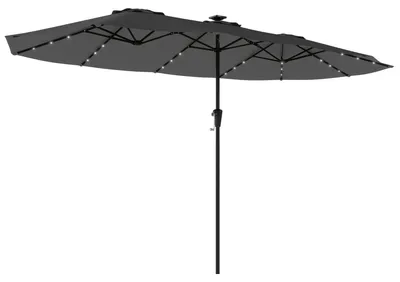 Image de Parasol double - Jardin/terrasse - 4 x 2 m - 36 LED - Manivelle - Protection UV UPF 50+ - Gris foncé