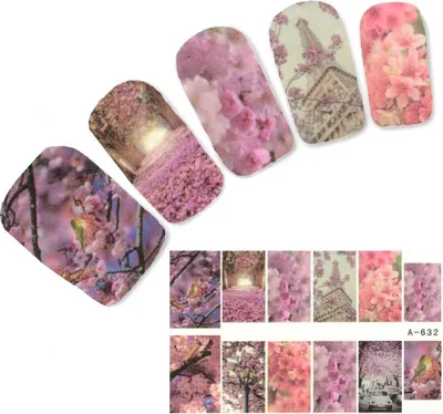 Produktbild von Tattoo Nail Art Kirschblüten Eiffelturm Aufkleber Nagel Sticker