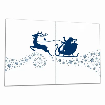 Produktbild von Wallario Herdabdeckplatte aus Glas, Größe 80 x 52 cm 2-teilig, Motiv Weihnachtsmann auf seinem Schlitten mit Rentier