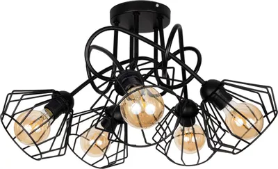 Produktbild von Deckenleuchte Metall E27 60 cm breit Schwarz Retro Design Drahtschirm