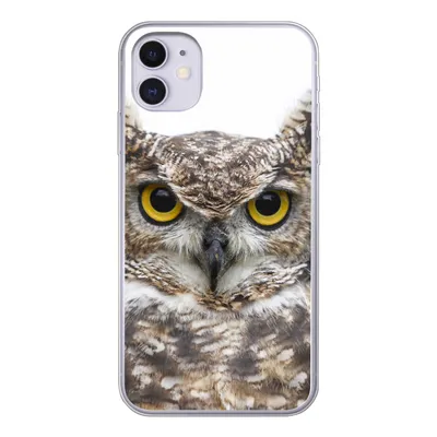 Produktbild von MuchoWow® Handyhülle Schutzhülle Hülle für iPhone 11 Porträt einer braunen Eule auf weißem Hintergrund Silikon Softcase Handy Hülle - Handytasche