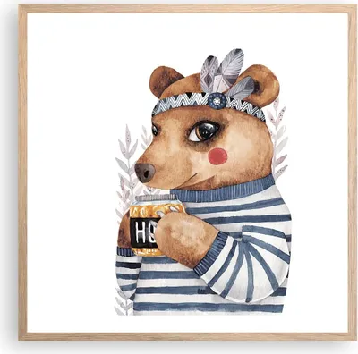 Produktbild von Gerahmtes Poster - Rahmen in heller Eiche - Anthropomorphisierung Bär Kinder - 60x60 cm - Wand Bild - Wanddeko - Wandbilder - Kunstposter - Wandposter - Bilderrahmen - Bilder - P2NAC60x60-4367