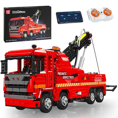 Produktbild von Mould King 19017 Technik Ferngesteuert Feuerwehrauto LKW Klemmbausteine Pneumatischer Feuerwehr Rettungswagen Truck Bausteine für Jungen und Erwachsene(1653 Teile)