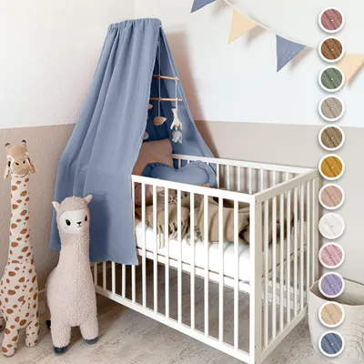 Produktbild von Babybett Himmel Gold aus Musselin - handgenähter Baldachin