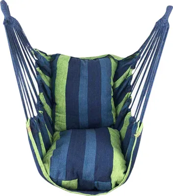 Obrázok produktu pre závesné kreslo 100 cm x 130 cm - Závesná lanová hojdačka pre interiér, exteriér, záhradu, terasu, verandu, dvor - 2 vankúše na sedenie v cene - nosnosť 150 kg (modrá)