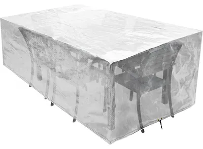 Immagine prodotto di Copertura impermeabile e traspirante per mobili da giardino, in polietilene, rettangolare, trasparente, dimensioni 242x162x100 cm