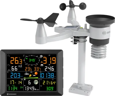 Produktbild von Bresser Wetterstation LoRa Long Range 1,5km Reichweite, WLAN, 7-in-1 Außensensor, Solar, UV, Wind, Regen, WLAN Upload, Alarm, Innen-/Außenklima
