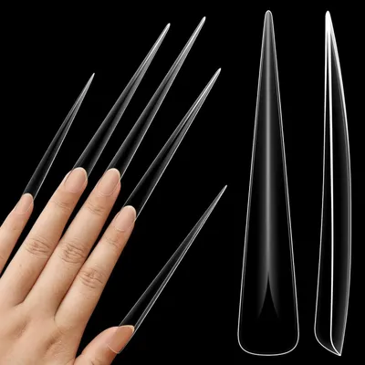 Image de Pointes d'ongles stilettos extra longues, transparentes, couverture complète, 12 tailles, pour l'acrylique