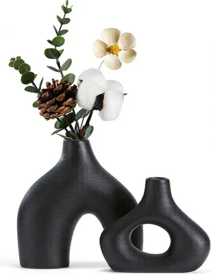 Produktbild von Vasen, Dekovase 2er Keramik Vase, Pampasgras Vasen matt (Handgefertigte Getrocknete Blumenbehälter, Boho Blumenpflanzenbehälter