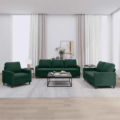 Produktbild von vidaXL 3-tlg. Sofagarnitur mit Kissen Dunkelgrün Samt