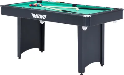Produktbild von MUWO Billardtisch 153x84x79 cm, Holz, Samtoberfläche, inkl. Zubehör-Set, verstellbare Füße, robuste Konstruktion, für Zuhause grün |MW-105-black-green