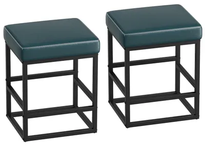 Produktbild von Barhocker 2er Set ohne Lehne Kunstleder Metallgestell Sitzhöhe 61cm Smaragdgrün