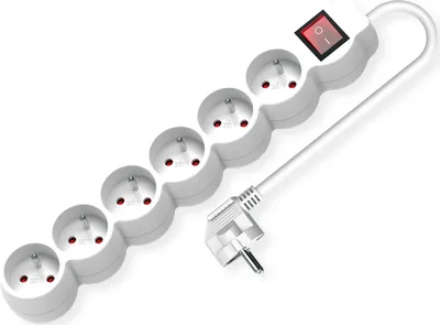 Produktbild von VALUE 6-fach Steckdosenleiste UTE mit Schalter, runde Dosen, weiß, 1,5 m