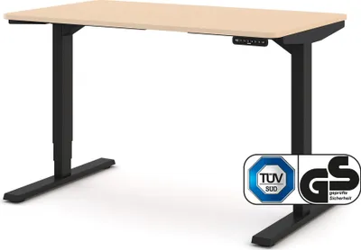 Produktbild von ASSMANN Elektrisch höhenverstellbarer Schreibtisch Y-Line Curved Kiesel Schwarz, 120x80cm, Memoryfunktion, 2-fach-Motorik