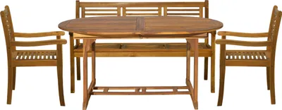 Produktbild von TPFGarden SITZGRUPPE Akana mit 2 Stühlen, 1 Bank und 1 ausziehbaren Tisch - 150/200x100 cm - Akazienholz geölt