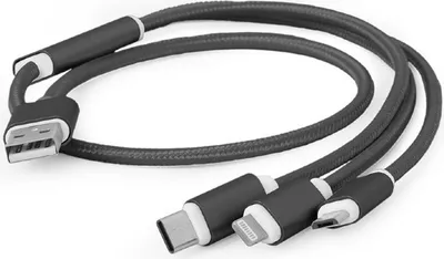 Produktbild von gembird USB 3-in-1-Ladekabel,Lightning/USB-C/Micro schw, 1m
