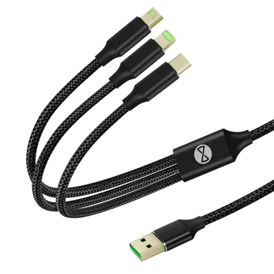 Produktbild von Kabel ładujący Forever 3 w 1 USB-A do Lightning/USB-C/microUSB 1,2 m czarny