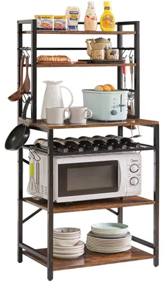 Küchenregal 6 Böden mit Haken, Weinregal, Industriedesign, 59x40x143 cm