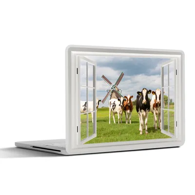 Produktbild von MuchoWow® Laptop Aufkleber Sticker Cover Ansicht - Kuh - Mühle 30x22 cm - Laptop-Sticker