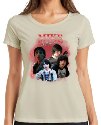 Zdjęcie produktu dla Mike Wheeler Stranger Fan Gift Hawkins 80s Retro 90s Bootleg Ladies T-Shirt, Nature, XL