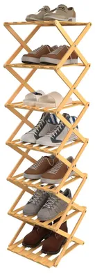 Produktbild von Schmales vertikales Schuhregal - 7-stöckiger Schuhständer - Platzsparend - Faltbar - Für Flur Schlafzimmer Wohnzimmer - Für Ecken und kleine Räume - Holzoptik