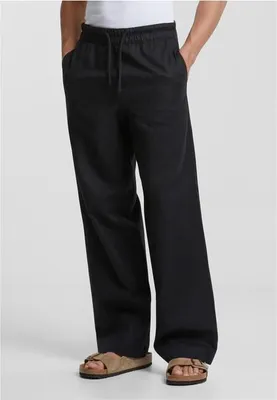 Zdjęcie produktu dla Kalhoty Urban Classics Luźne bawełniane spodnie lniane czarne - 5XL