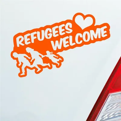 Produktbild von Auto Aufkleber Refugees Welcome Flüchtlinge Willkommen 20x9 cm Orange Sticker Heckscheibenaufkleber