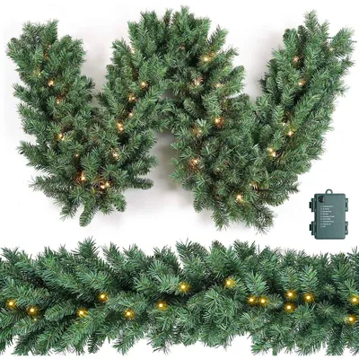 Produktbild von LED Weihnachtsgirlande 2,7 m, 50 warmweiße LEDs, künstliche Tannengirlande aus PVC, Timer 6/18 h, batteriebetrieben, für Innen und Außen