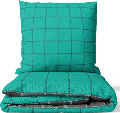 Produktbild von Renforce Bettwäsche Set 155x220 cm in Petrol Anthrazit Schwarz Kariert mit Reißverschluss 2-teilig