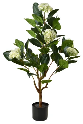 Produktbild von Kunstpflanze Hortensie im Topf Kunststoff MONDEX Viridis H105 cm Topf 15x13 cm Weiß/Dunkelgrün 1 Stück