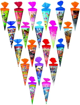 Produktbild von 20x Schultüte / Zuckertüte / Länge: 25cm / rund / 20 verschiedene Motive