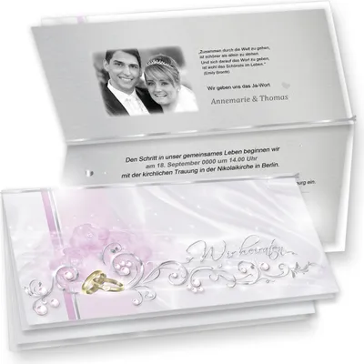 Produktbild von Einladung Hochzeit Silber DE LUXE 40 Sets selbst bedruckbar - sehr hochwertige Karten in Silberoptik mit Goldenen Ringen inkl. Einlegeblätter