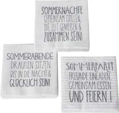 Produktbild von 3 x 20 Servietten 'Sommerparty' weiß, grau - 3-lagig 33 x 33 cm