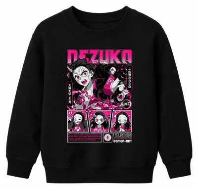 Zdjęcie produktu dla Demon Slayer Nezuko Demon Blood Anime Gift Japan Y2K Streetwear Halloween Uni Bluza dziecięca, czarny, 116