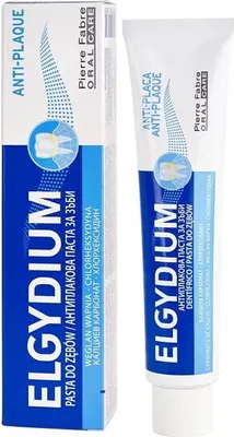 A box and a tube of Elgydium Antiplaque toothpaste.