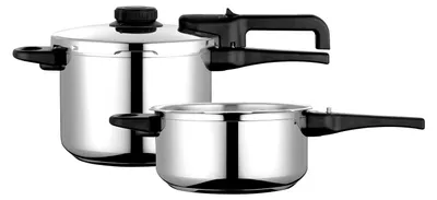 Obrázek produktu pro Hrnce pod tlakem Fagor Dual Xpress 4+6L, 2 ks, 30-90 kPa, 22 cm, 5 bezpečnostních systémů, 3-vrstvé dno, Nerezová ocel 18/10, Indukce, Stříbrná