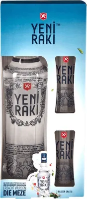 Produktbild von Yeni Raki alc. 45% vol. 0,7L mit 2 Gläsern  // Geschenkset