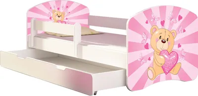 Produktbild von ACMA Jugendbett Kinderbett Junior-Bett Komplett-Set mit Matratze Lattenrost und Rausfallschutz Weiß 10 Teddybär 140x70 + Bettkasten