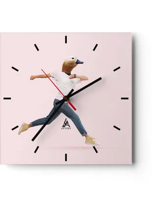 Produktbild von Wanduhr - Quadrat - Glasuhr - Anthropomorphisierung Mensch Ente - 40x40cm - Schleichendes Uhrwerk - Lautlos - zum Aufhängen bereit - Dekoration Modern - Wanddekoration aus Glas - C3AC40x40-4597