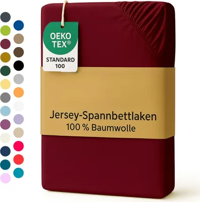 Produktbild von EXKLUSIV HEIMTEXTIL Jersey Spannbettlaken 100 x 200 cm Bordeaux 100% Baumwolle   Bed-Sheet Bettlaken Spannbetttuch