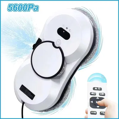 Image de Robot de nettoyage de fenêtres - Robot de nettoyage de vitres électrique - Puissance d'aspiration de 5600 Pa - Fonction de pulvérisation d'eau automatique - Télécommande - Système de sécurité anti-chute - Prise européenne