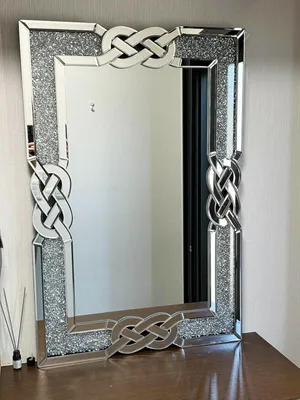 Produktbild von Vrygle Wandspiegel Kristall Spiegel 90x60cm: Luxus Groß Wohnzimmerspiegel mit Rahmen, Modern HD Dekospiegel Silber für Wohnzimmer Schlafzimmer