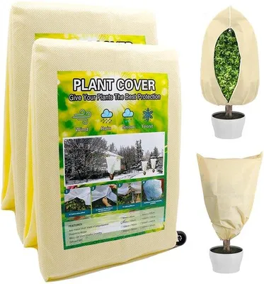 Obrázok produktu pre Sada 2 ks zimných ochranných obalov na rastliny, 80 x 120 cm, zips a šnúrka, ochrana proti mrazu pre izbové rastliny, palmy, olivovníky, oleandry (béžová)